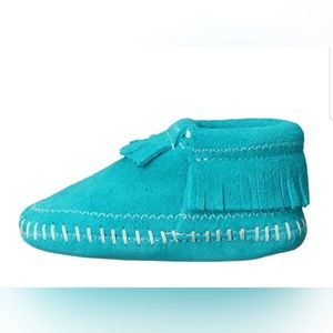 Minnetonka Riley infant baby moccasins turquoise